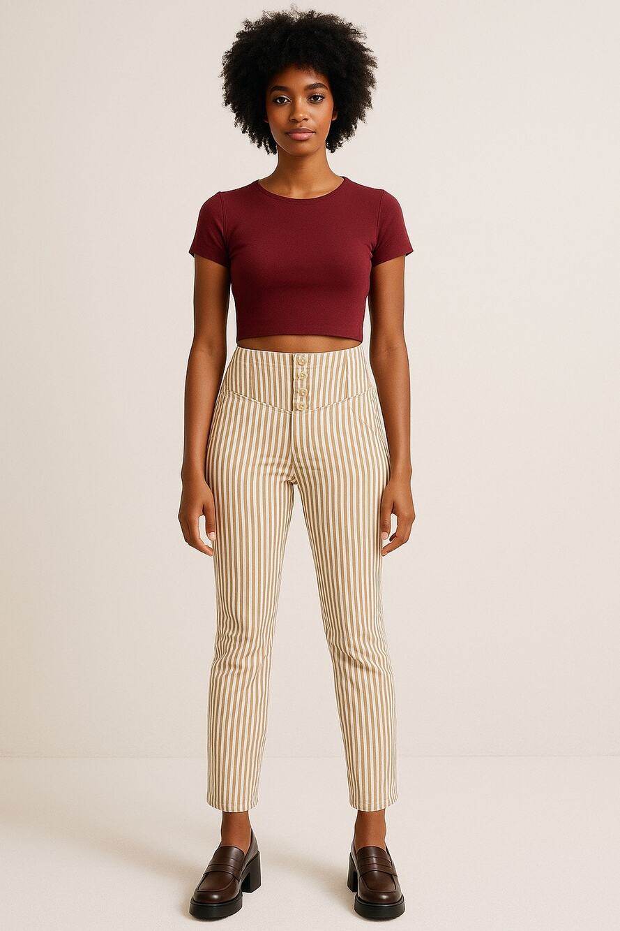 Free People sz 4 Striped Tan and white Pants frankie high waist skinny boho